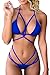QINSEN Women Sexy Halter Bikini Sets Criss Bandage 2PCS Bathing Suit Sapphire Blue L
