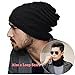 ELLEWIN Unisex Slouch Beanie Knit Skull Cap Hat Loop Scarf Rectangular Neckerchief (Rhombus-Black)
