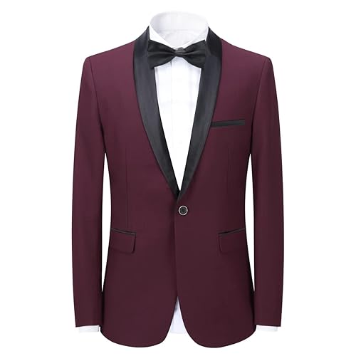 Sliktaa Mens Blazer Suit Jacket Slim Fit Single Breasted One Button Solid Casual Blazer for Business Wedding,Wine Red,S