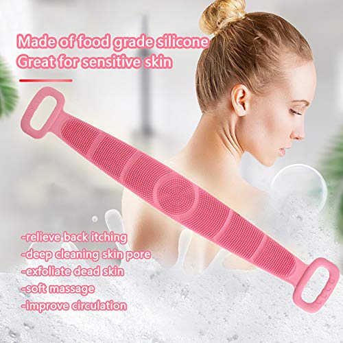Silicone Back Scrubber, cshare Back Scrubber for Men Women Exfoliating, Comfortable Massage Silicone Bath Scrubber for Shower, Eco Friendly Hygienic Skin Health Washer (Pink)