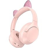 Active Noise Cancelling Headphones, 65H Bluetooth Headphones Custom EQ via App Headphones Wireless with Mic, Bluetooth 6.0 Detachable Cat Ears Foldable Headsets for Commuting Travel Work Home (Pink)