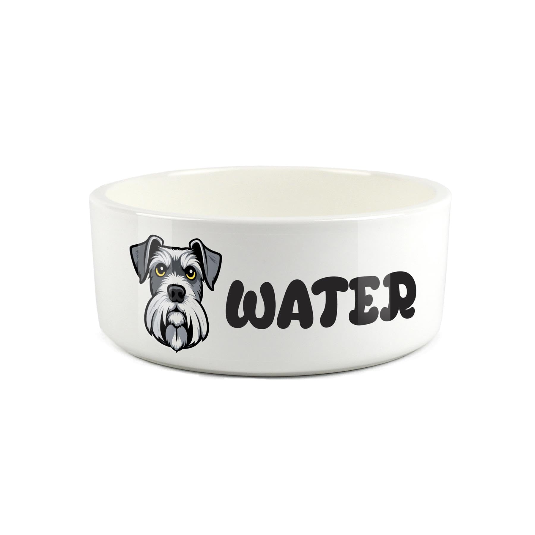 Miniature Schnauzer Pet Bowl - Cartoon Dog Portrait Large Ceramic Water Bowl - Novelty White Water Dish For Dogs