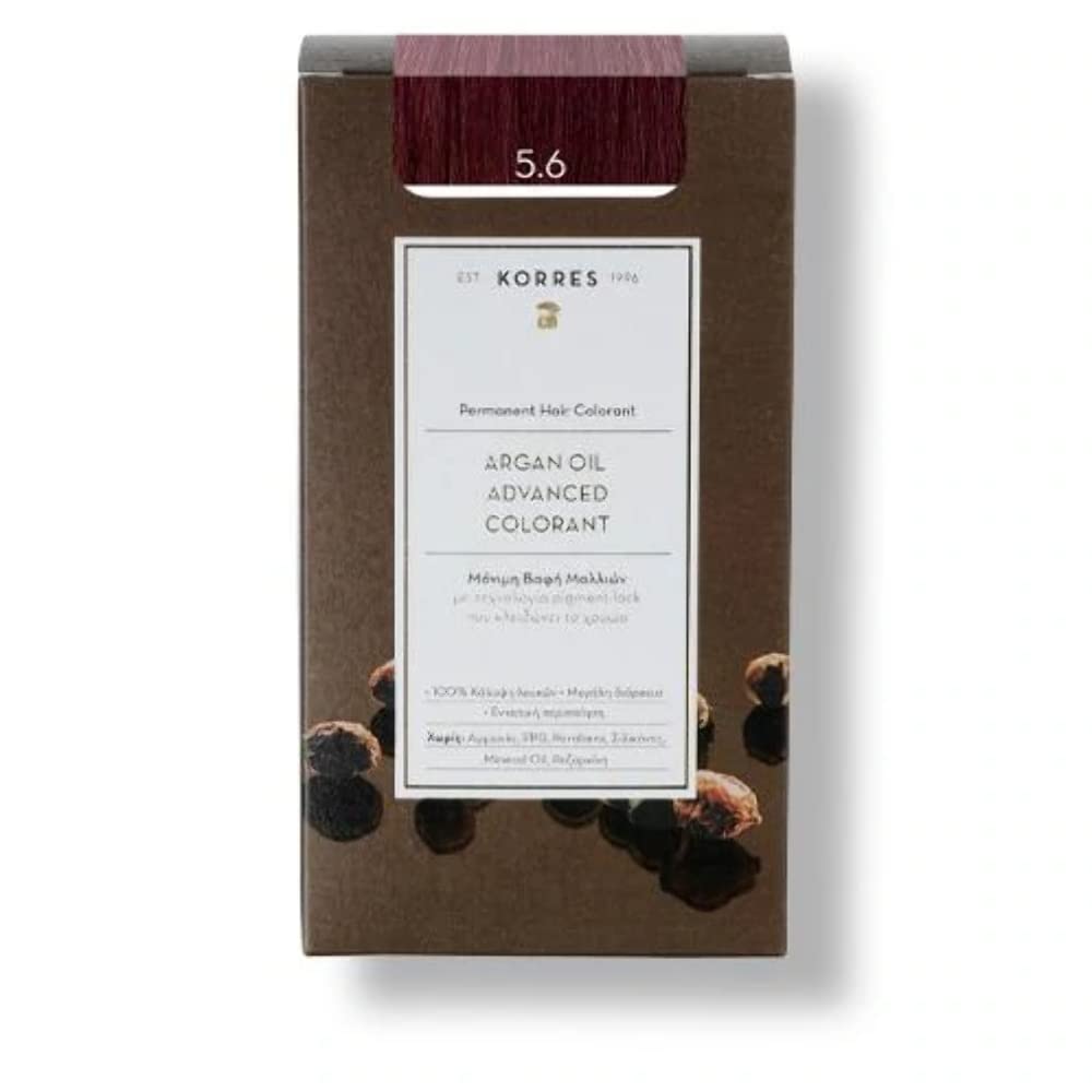 KORRES Argan Oil Colorant - Amonia-Free Hair Colour Light Brown Red 5.6-100% Grey Hair Coverage & Vegan for a Long-Lasting Colour Result