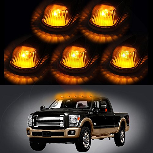 CCIYU 5 Pack Cab Marker Clearance Light lamp Smoke Lens W/ Base Housing + Bright Yellow T10 LED For 1980-1997 Ford F150 F250 F350 F Super Duty