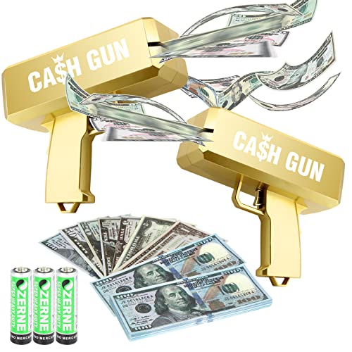 Gold Money Gun Shooter with 104 PCS Prop Money for Movie That Look
