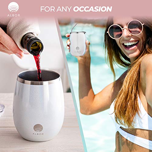 Albor Triple Insulated Wine Tumbler with Lid Stainless Steel 12 Oz Tumbler Holo White (8 Pack) - Thumbnail 6