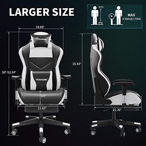 YITAHOME Massage Gaming Chair with Footrest 350lbs Heavy Duty Ergonomic Big and Tall Video Game Chair High Back Office… - Image 4