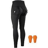 WOSAWE Women's Motorcycle Yoga Leggings with Removable Knee Pads Butt Lifting Cargo Pants