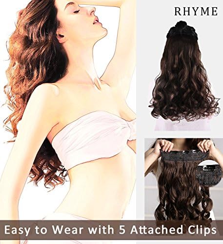 Valentine's Day Big Sale Rhyme 24" Dark Brown Curly Layered One Piece 5 Clips Clip in/on Hair Extensions Hairpieces for Girls/Woman
