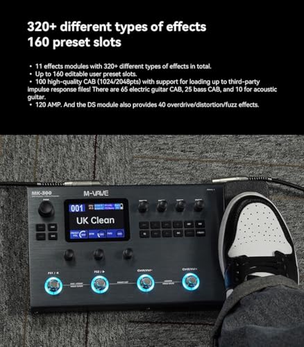 M-VAVE MK-300 Modelador de Amp e Efeitos para Guitarra/Baixo com Looper, Drum Machine, Bluetooth, 11 Módulos, 160 Presets, Pedal de Expressão, USB-C, Ideal para Estúdio e Palco