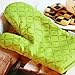 B.LeekS Cotton, Flame Retardant Quilted Silicone Coating Mitts Heat Resistant Potholder Microwave Oven Glove for Kitchen BBQ One Pair (Green)