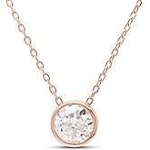 SAVEARTH DIAMONDS Solitaire Pendant Necklace for Women 6.5MM Round Lab Created Moissanite & Lab Grown Diamond Bezel Set Pendant in 14k Gold Over Sterling Silver jewelry Gift For Her
