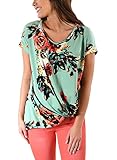 Dokotoo Womens Summer Casual Cotton Floral Print Blouse Tops for Work Green X-Large