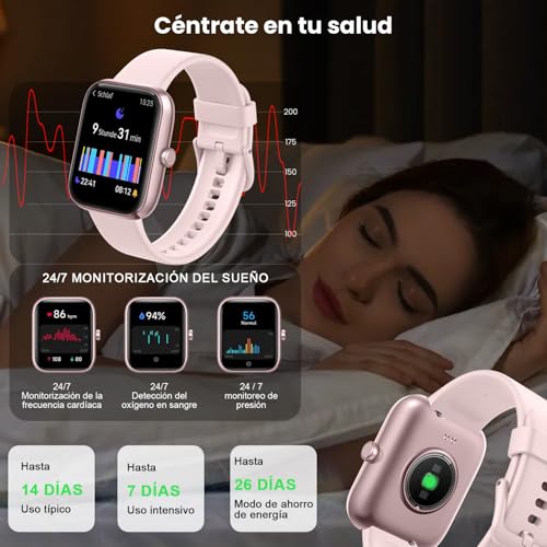 EASYTAO Reloj Inteligente, Smartwatch Mujer, Llamadas por Bluetooth, Monitorización del sueño, con el Asistente de Voz Alexa, Monitoreo de Salud Las 24 Horas, Impermeable IP68, Rosa