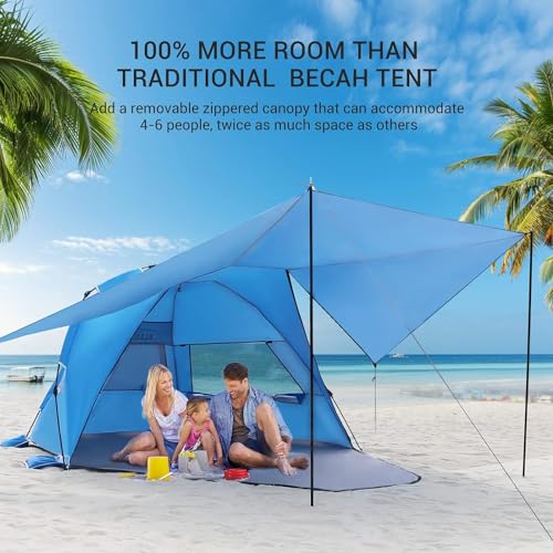 Elegear Tienda para Playa con UPF 50+ Refugio Solar de Playa Ligero, Instantáneo Portátil Carpa para Playa Camping, Tienda Sombra con Cremallera Extendida para Camping de Playa, Azul