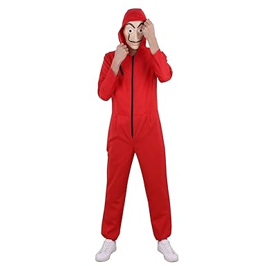 Iefiel Tuta Costume Da Rapinatore La Casa Di Carta Per Adulto Cosplay Uomo Carnevale Halloween Festa Party Body Rosso Con Maschera Cappuccio Donna