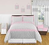Pink and Gray Zig Zag Childrens, Kids, Teen 3 Piece Full / Queen Girls Chevron Bedding Set
