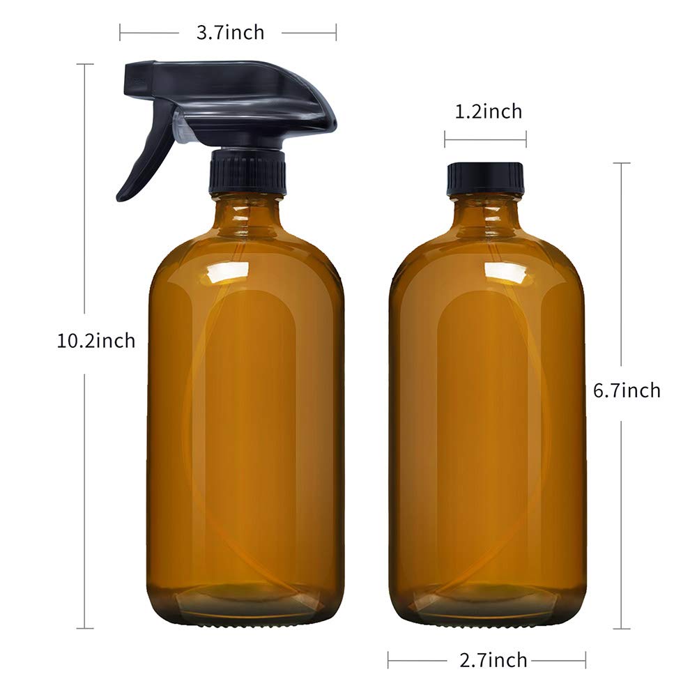 16 oz Empty Amber Glass Spray Bottles, Refillable Container for Essential Oils, Cleaning Products, or Aromatherapy, Durable Trigger Sprayer w/Mist and Stream Settings-6 Pack : Beauty