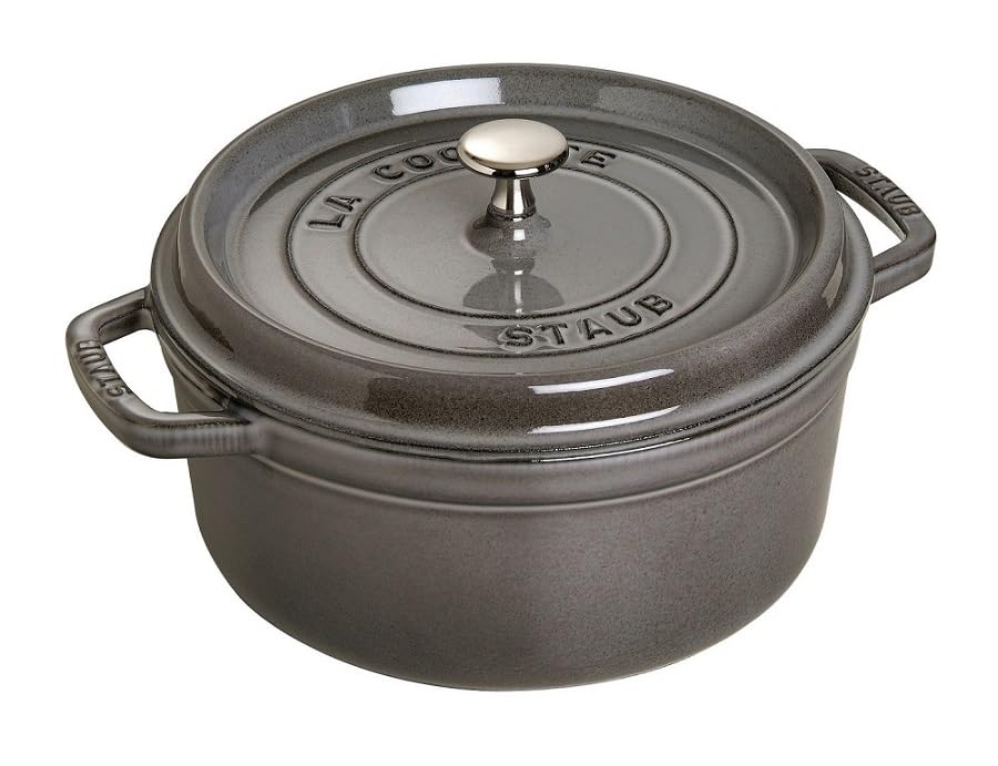 STAUB Cocotte, Gusseisen Bräter mit Deckel, 26 cm, 5,25 L, Rund, Alle Herdarten inkl Induktion, Made in France, Graphit-Grau