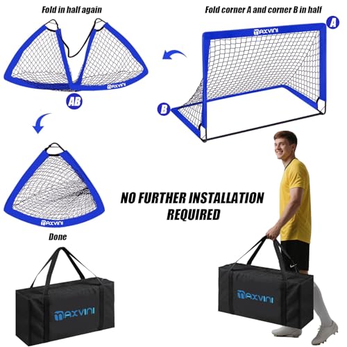 MAXVINI 2 Set Football Goals for Kids 3x2.4 ft/6x4 ft Portable Pop Up Soccer Training Nets Equipement for Youth Games for Easy Assembly & Foldable, Practice Goal Suitable for Outdoor, Backyard, Garden