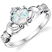 Metal Masters Sterling Silver 925 Irish Claddagh Friendship & Love Ring with Simulated Opal Heart 8