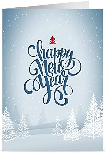 One Jade Lane - Winter White, Set of 20 Happy New Year Cards & Envelopes, 5x7, Heavy Stock Holiday Cards.