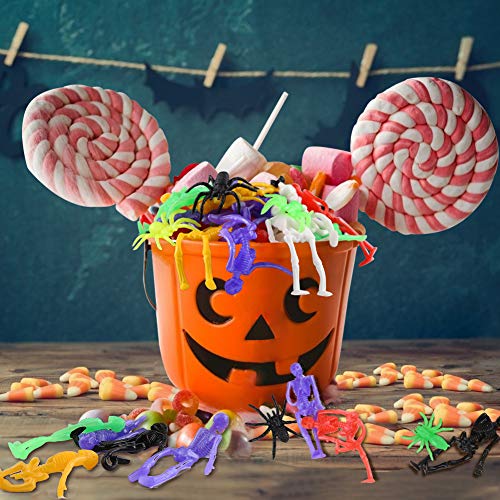 3 otters 57 PCS Stretchy Toys, Stretchy Skeleton Halloween Stretch Skeleton Toys for Kids Fun Party Favors Halloween Funny Toy Candy Bag Fillers in 6 Different Colors