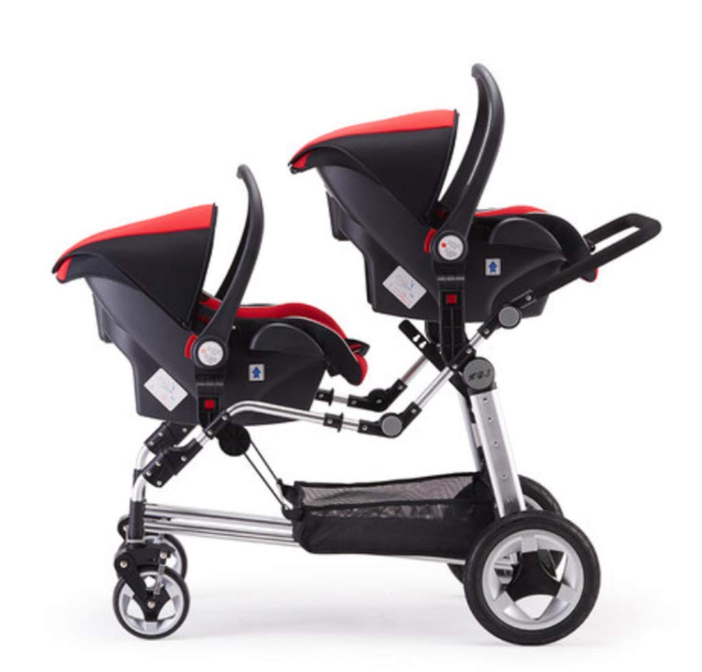 Kinderwagen - Leichte und tragbare Zwilling Hohe Landschaft Doppeltrolley Faltbarer Liegebett Doppelter Schlafkorb Doppelsitz,black