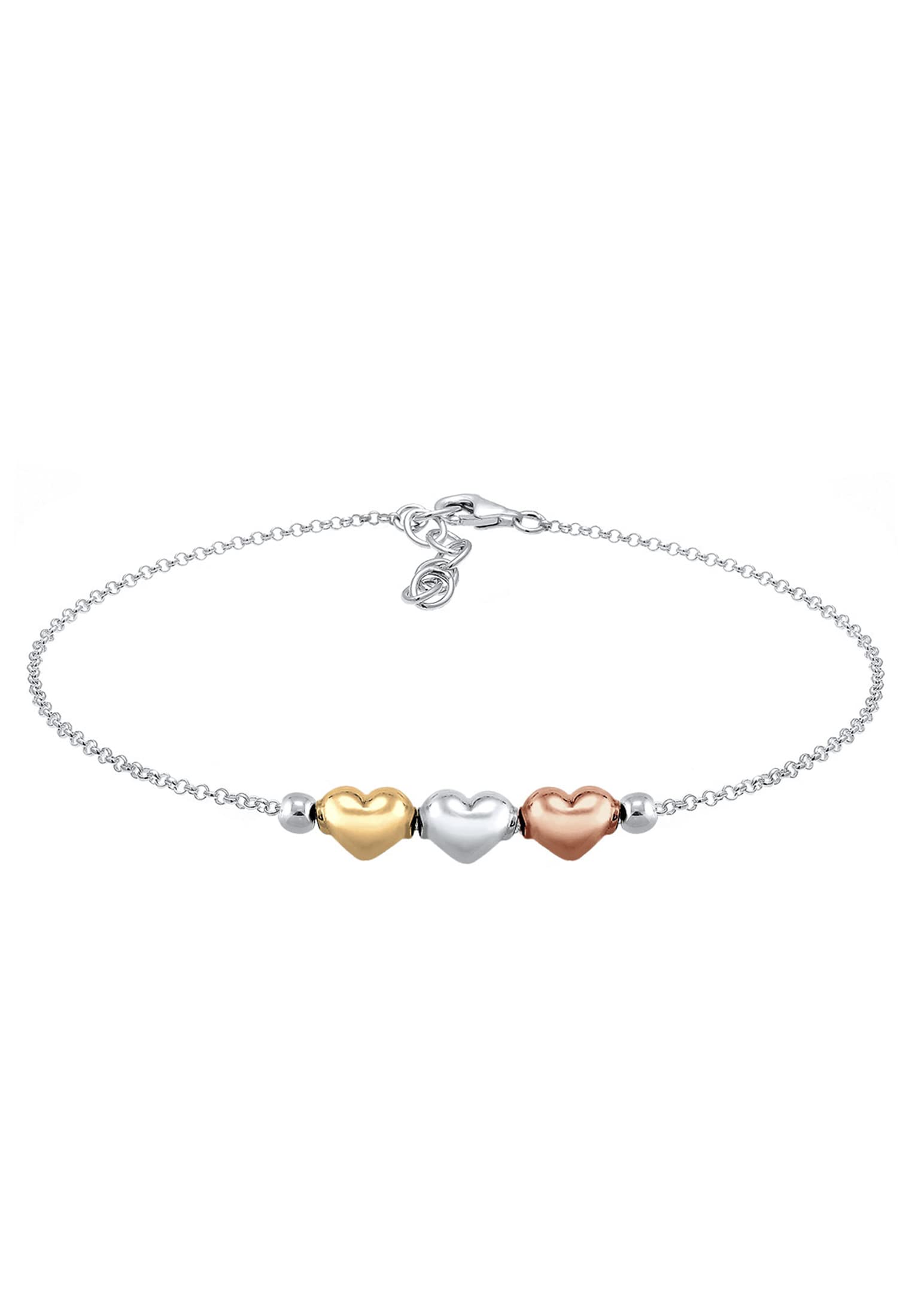 Elli Women Genuine Jewellery Bracelet Bracelet Heart Love Friendship Proof of Love Tricolor 925 Sterling Silver Rose Gold Plated Length 16 cm