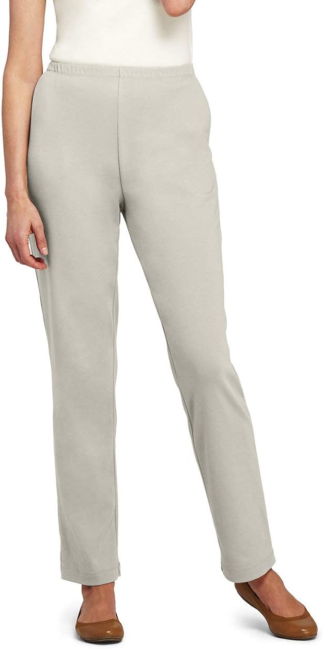 Lands' End Women s Sport Knit Pants Light Stone Tall Small at Amazon