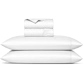 TEXAS LINEN CO. 400 Thread Count Queen Sheet Set Sateen Weave, White Stripe | 100% Egyptian Cotton Sheets, OEKO TEX Certified, Soft Cooling 16" Deep Pocket Hotel Quality Sheet - Cowboy Callin'