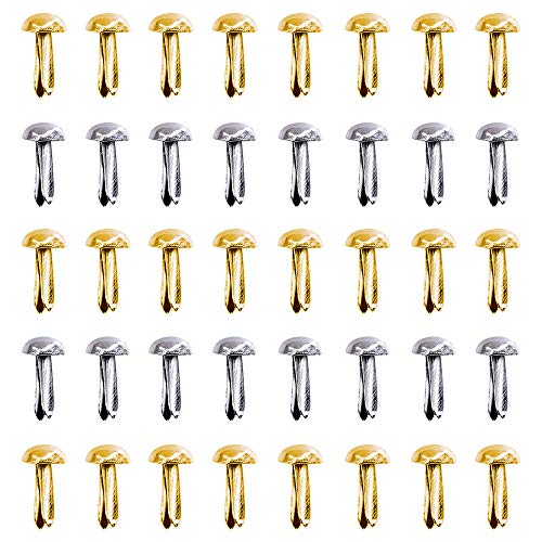 Wpxmer 600 Pcs Mini Brads Round Paper Fasteners Brass Pastel Metal Brads with Storage Box for Scrapbooking Crafts DIY Paper, Gold and Silver