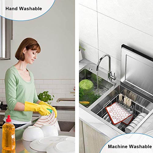 Teqifu Silicone Baking Mats Set, Non Stick Food Grade Macaron Baking Mats Pastry Mat with Measurement for Rolling Dough, Cookies, Bread, Pizza, 12-Pack Piping Tip & 2-Pack Reusable Piping Bag Included