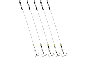 Tooth Shield Tackle Ice Fishing Tip Up Leader/Rig (90 lb) / Ice Fishing Sucker Walleye Pike Musky Predator Rig (5 Pack) [Camo Wire/Chartreuse Bead] Made in The USA