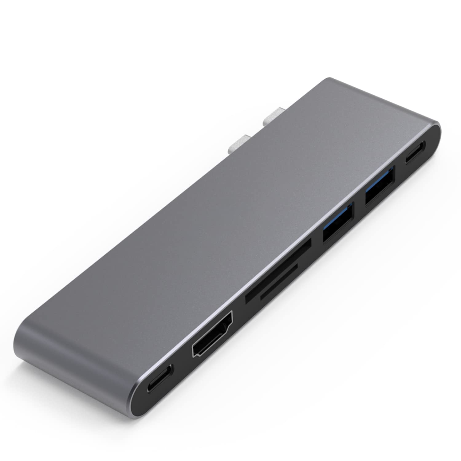 HotTopStar Dual Input USB C Hub for MacBook Pro/Air M1 2021-2016,7-in-2 Aluminium Dock with Stable Connection, 5K TB3&4K HDMI,100W Fast Charging,5Gbps USB 3.0 Ports,SD/Micro SD Reader,Space Grey