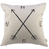 HOSL Retro Cotton Linen Square Vintage Throw Pillow Case Shell Decorative Cushion Cover Pillowcase Compass about 17.3*17.3 Inch(44CM*44CM)