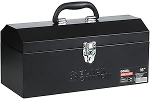 Black Canyon 16 Inch Tool Box, Metal Tool Box, Carbon Steel, Portable&Padlockable, 4 Non-Slip Foot Pads, Ideal for Trailer, Mechanic, DIY-ers, Car Toolbox, Workshops, Garages, Repair Shops