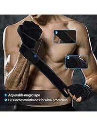 Guantes acolchados para levantamiento de pesas, guantes de gimnasio, guantes de entrenamiento con muñequeras integradas de 19 pulgadas, guantes de ejercicio para entrenamiento cruzado, dominadas, fitness, levantamiento de potencia