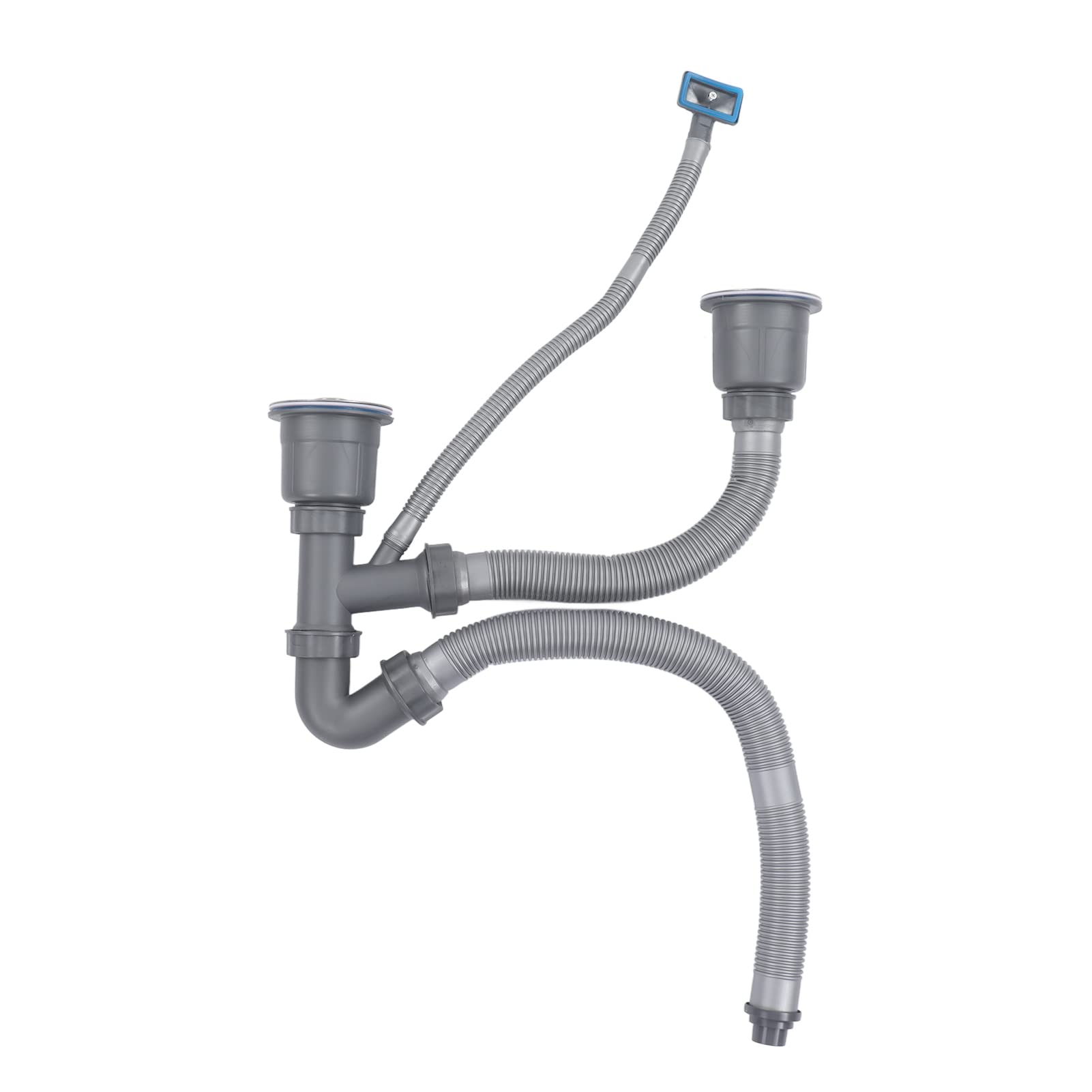 Natudeco Universal Sink Double Pipe Drainage Kit Stainless Steel Inner Cup Double Sink Drainer Set Suitable for Home Kitchen Quick Drainage