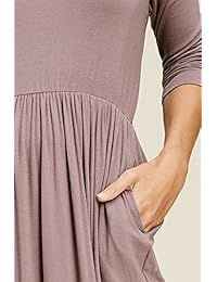 Annabelle - Vestido para mujer (manga 3 4, cuello redondo, cintura imperial, con bolsillos laterales)