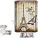 Amagical 4PCS Brown Paris Eiffel Tower With Butterfly And Flowers Bathroom Mat Set Shower Curtain Set Liner, Non Slip Bath Mat + Contour Mat + Toilet Cover +Waterproof Fabric Shower Curtain + 12 Hooks