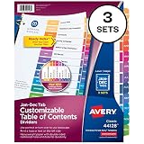 Avery 12-Tab Dividers for 3 Ring Binders, Customizable Table of Contents, Multicolor Tabs, 3 Sets (44128)