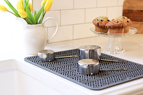 S&T Heavy Duty Silicone Drying Mat, Large 12" x 16", Gray