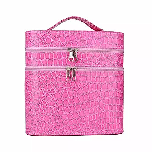 Brendacosmetic Double Layer Large Capacity Makeup Organizer Storage Bag,Portable Handle Travel Case Cosmetic Bag for Women Ladies