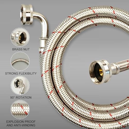 10FT Stainless Steel Washing Machine Hoses with 90 Degree Elbows,2 Pack Red photo 11