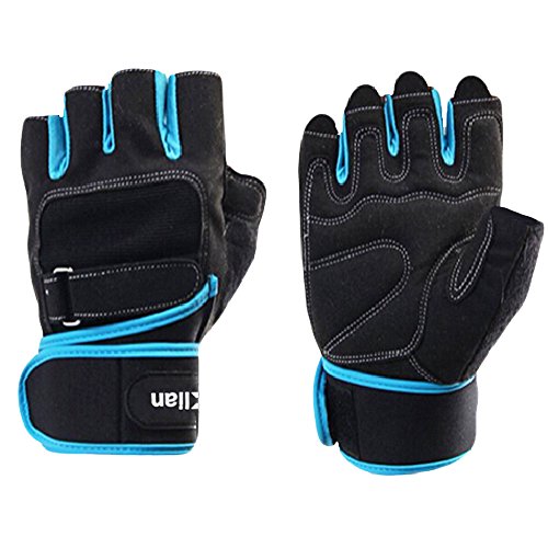 TClian Weight Lifting Gloves Training Fitness Gym Gloves, Wrist Wraps Support for Weightlifting CrossFit Training Fitness Gym Workout Exercise, Washable Breathable Non-slip For Men & Women (Blue, L)