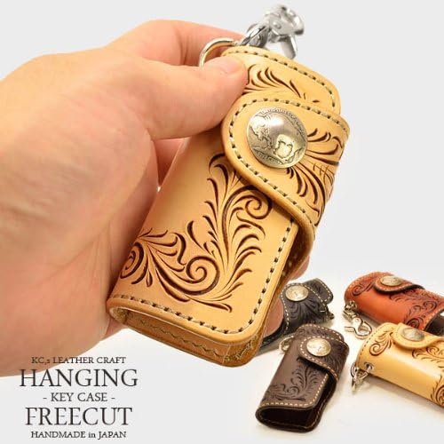 Amazon ハンギングキーケース フリーカット Kc ｓ メンズ 革 レザー 手彫 和柄 使いやすいスタンダードな4連キーケース アーモンド キーホルダー 通販