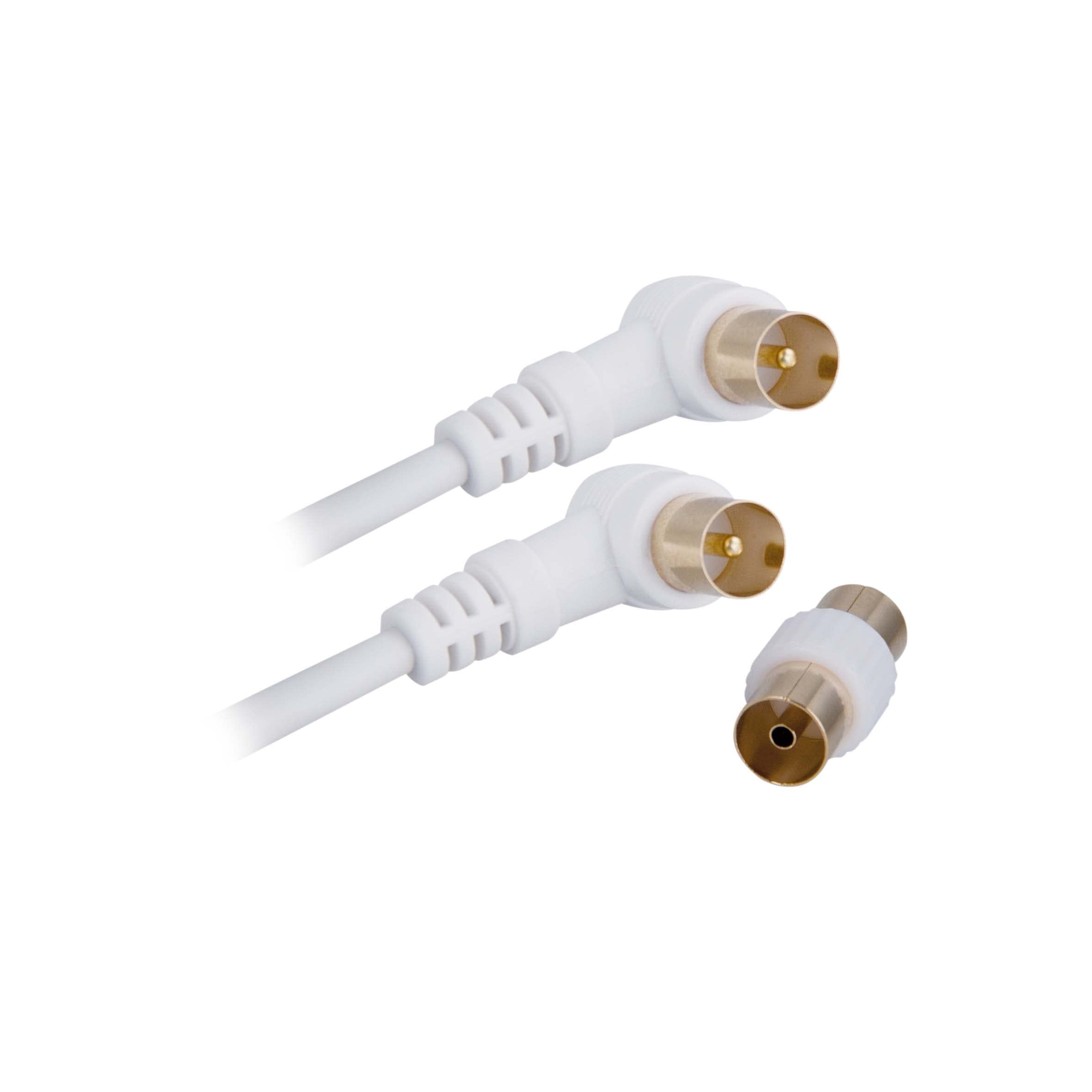 APM 408018 TV Cable Elbow Male/Male 9.52 mm + Female Adaptor 2 m White