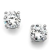 Mariell Cubic Zirconia Crystal Stud Earrings, 2 Carat Round CZ Solitaire, Imitation Diamond Earrings.
