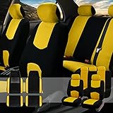 FH Group FB050115 + F14403 Flat Cloth Seat Covers (Yellow) Full Set - Universal Fit for Cars Trucks & SUVs
